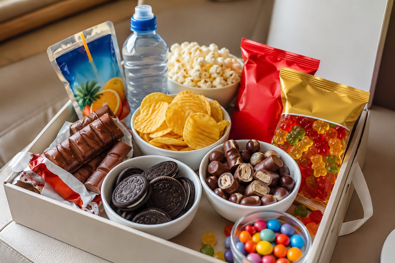 Kids sweets, popcorn and treats snacks